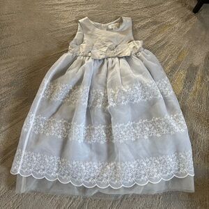Janie and Jack long silk dress Dove Grey silver Floral Embroidered girls 8
